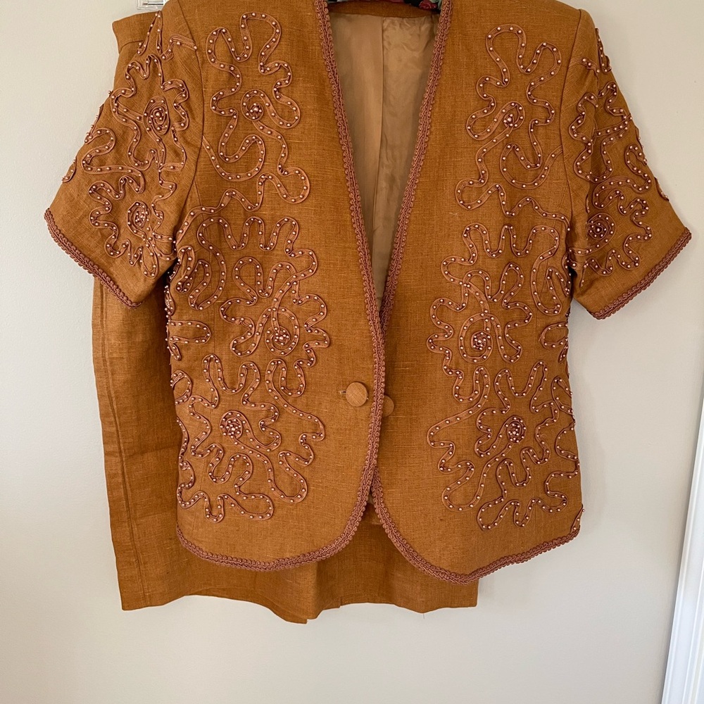 Embellished Linen Jacket and Linen Skirt Combo.